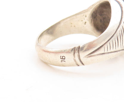 925 Sterling Silver Vintage Ring Antique Etched Gemstone Inlay  Sz 7.5  RG31537