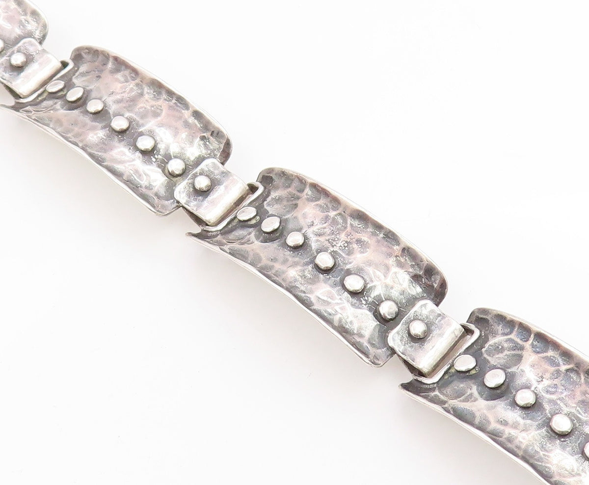 925 Sterling Silver Vintage Bracelet Classic Hammered Wide Panel Link  BT12057