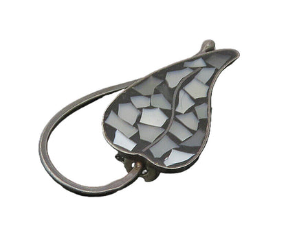 ISRAEL 925 Silver  Vintage Mother Of Pearl Mosaic Leaf Brooch Pin  BP8994