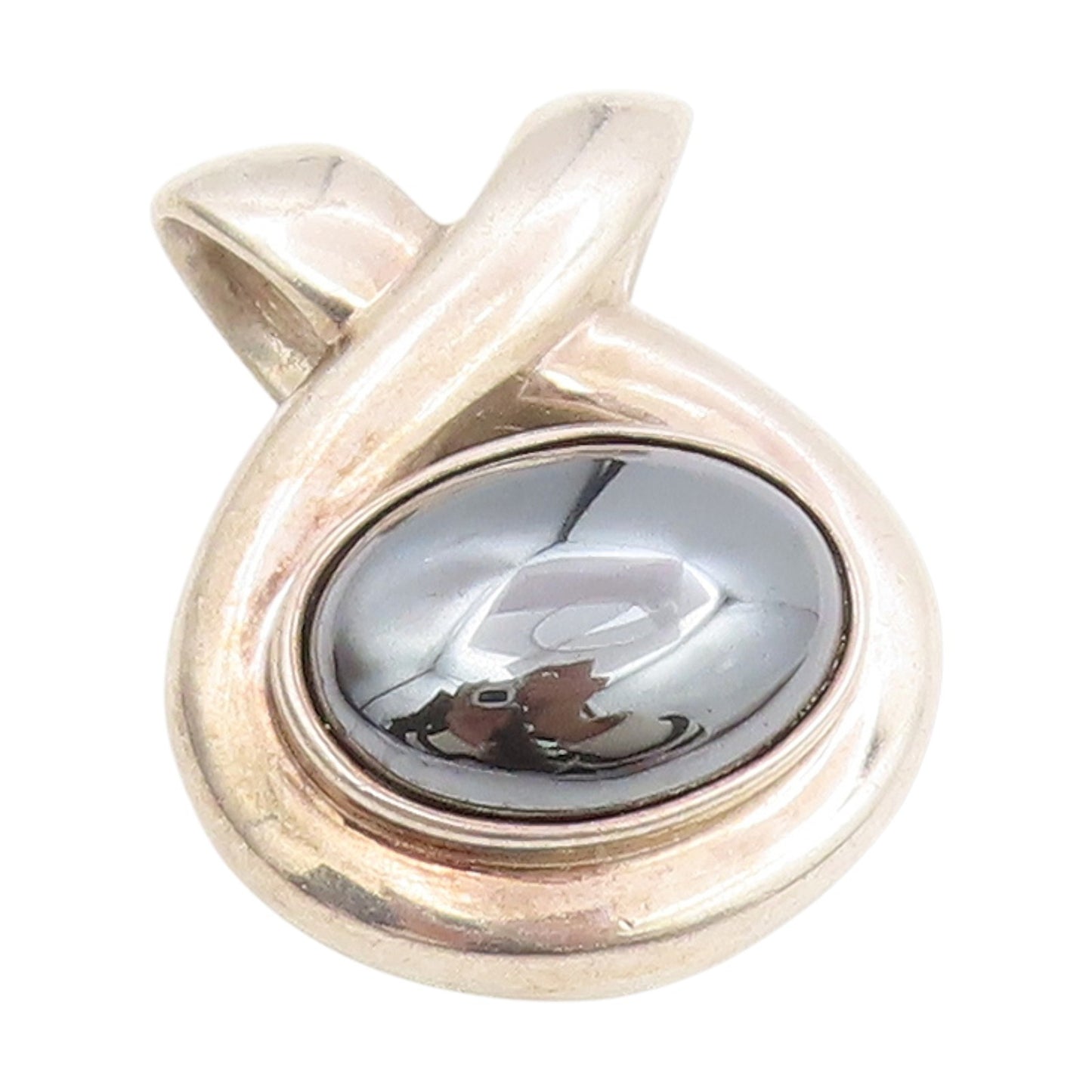 925 Sterling Silver Vintage Pendant ESPO SIG Modernist Hematite Charm  PT25678