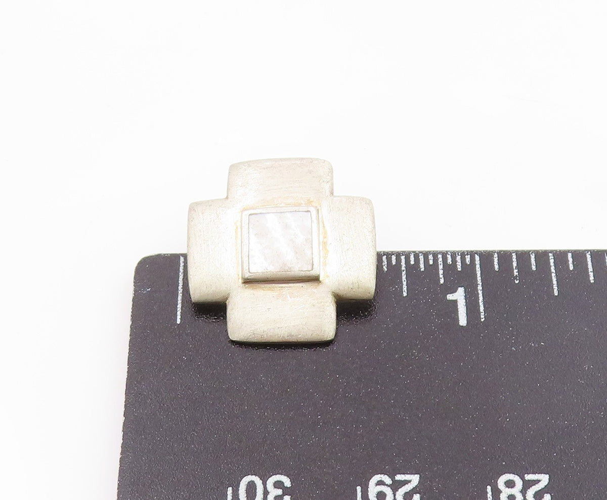 925 Sterling Silver Vintage Pendant Mother Of Pearl Inlay Cross Charm  PT25917