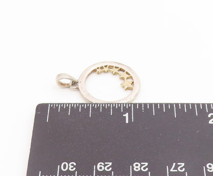 925 Sterling Silver Vintage Pendant Two Tone Engraved Quote Star Circle  PT26578