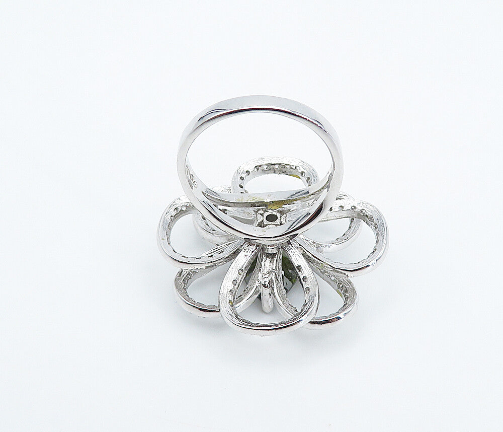 925 Sterling Silver   Peridot & Topaz Floral Motif Cocktail Ring Sz 10  RG8574