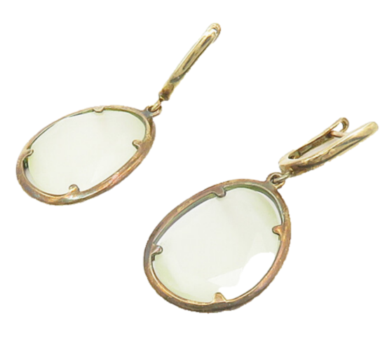 925 Sterling Silver  Vintage Faceted Quartz Gold Plated Drop Earrings  EG9396