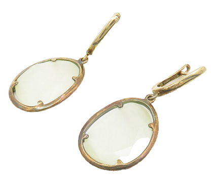 925 Sterling Silver  Vintage Faceted Quartz Gold Plated Drop Earrings  EG9396