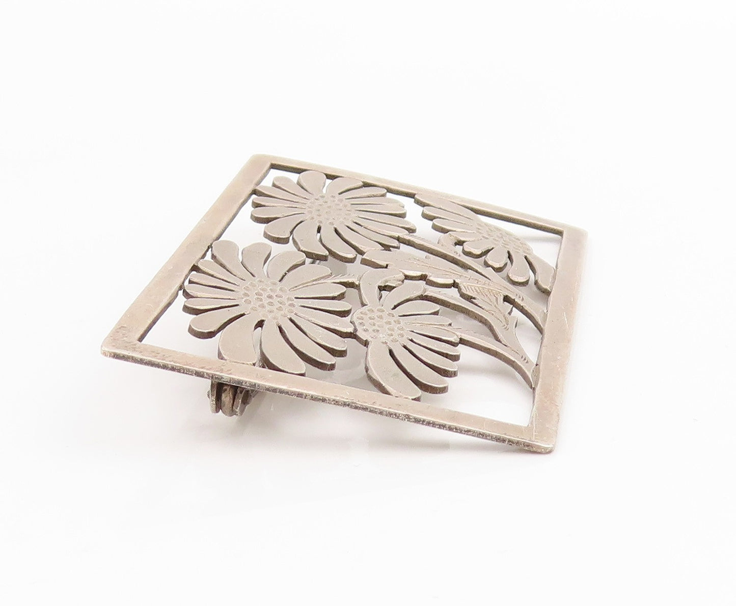 925 Sterling Silver Vintage Brooch EUROPE Daisy Trivet Floral Frame Pin  BP11965