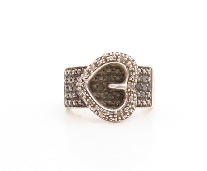 925 Sterling Silver Vintage Ring Spinel & Topaz Inlay Heart Belt  Sz 7  RG31622