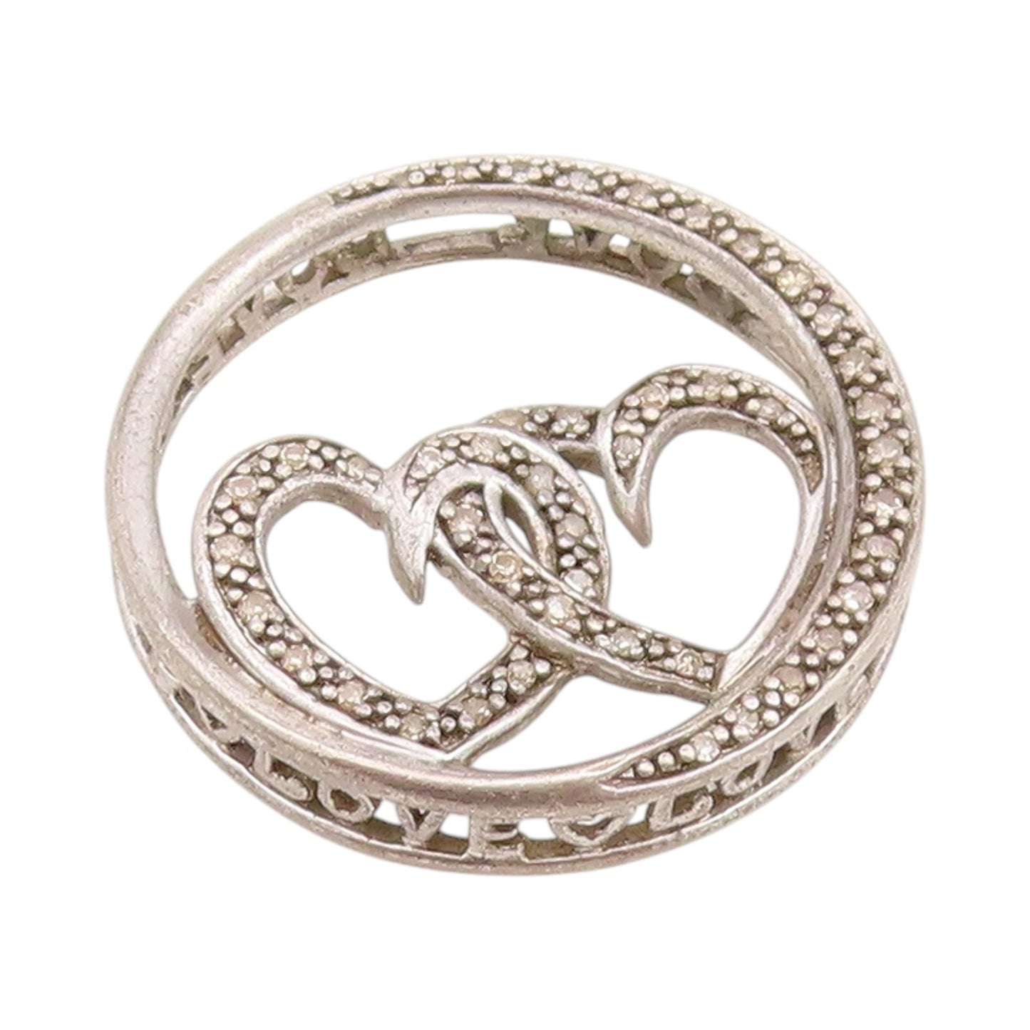 925 Sterling Silver Vintage Pendant Real Diamonds Inlay Cutout Hearts  PT24263