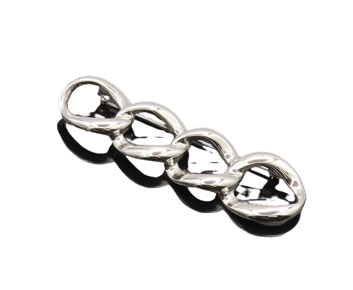 925 Sterling Silver Vintage Brooch Pin Cutout Linked Four Solid Rings  BP10555