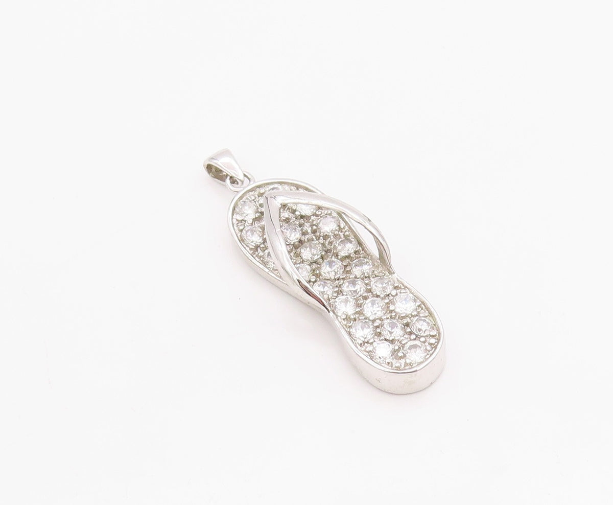 925 Sterling Silver Vintage Pendant Crystal CZ Embellished Flip Flop  PT24916