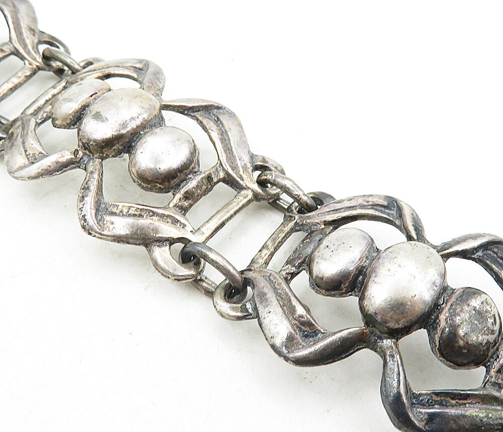 925 Sterling Silver  Vintage Dark Tone Swirl Bow Link Chain Bracelet  BT4046