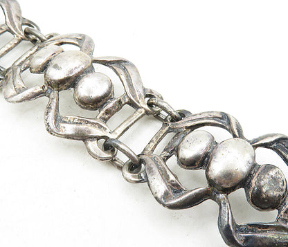 925 Sterling Silver  Vintage Dark Tone Swirl Bow Link Chain Bracelet  BT4046