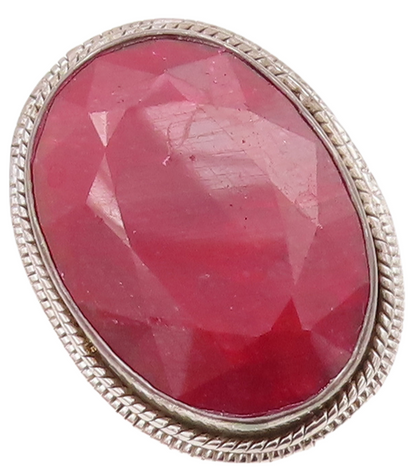 925 Sterling Silver Vintage Ring Large Oval Cut Red Gemstone  Sz 7.5  RG29524