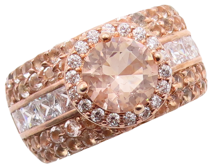 925 Sterling Silver Vintage Ring Rose Gold Plated CZ & Morganite Sz 7.5  RG30863