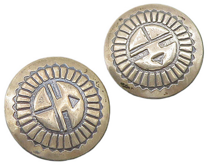 SOUTHWESTERN 925 Sterling Silver Vintage Etched Face Motif Stud Earrings EG11623