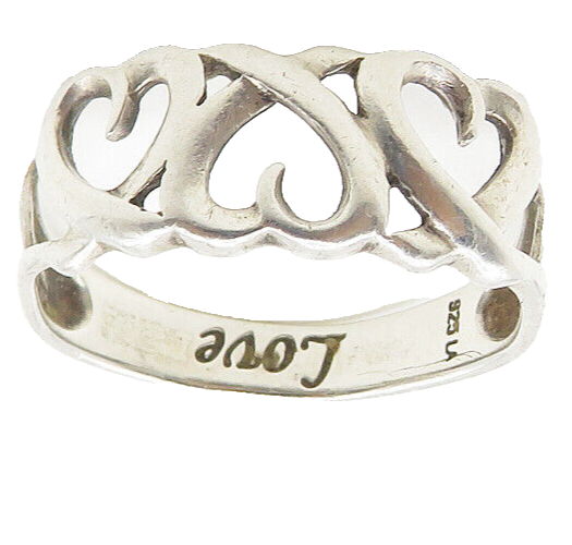 925 LA Sterling Silver  Shiny Love Etched Hearts Band Ring Sz 8.5  RG18442