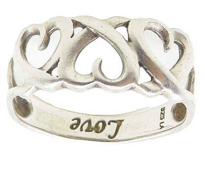925 LA Sterling Silver  Shiny Love Etched Hearts Band Ring Sz 8.5  RG18442