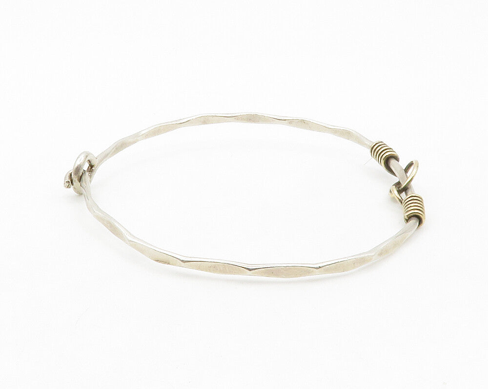 925 Sterling Silver  Vintage Shiny 2 Tone Petite Hook Bangle Bracelet  BT5200