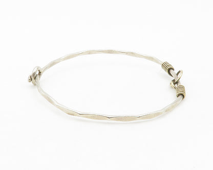 925 Sterling Silver  Vintage Shiny 2 Tone Petite Hook Bangle Bracelet  BT5200