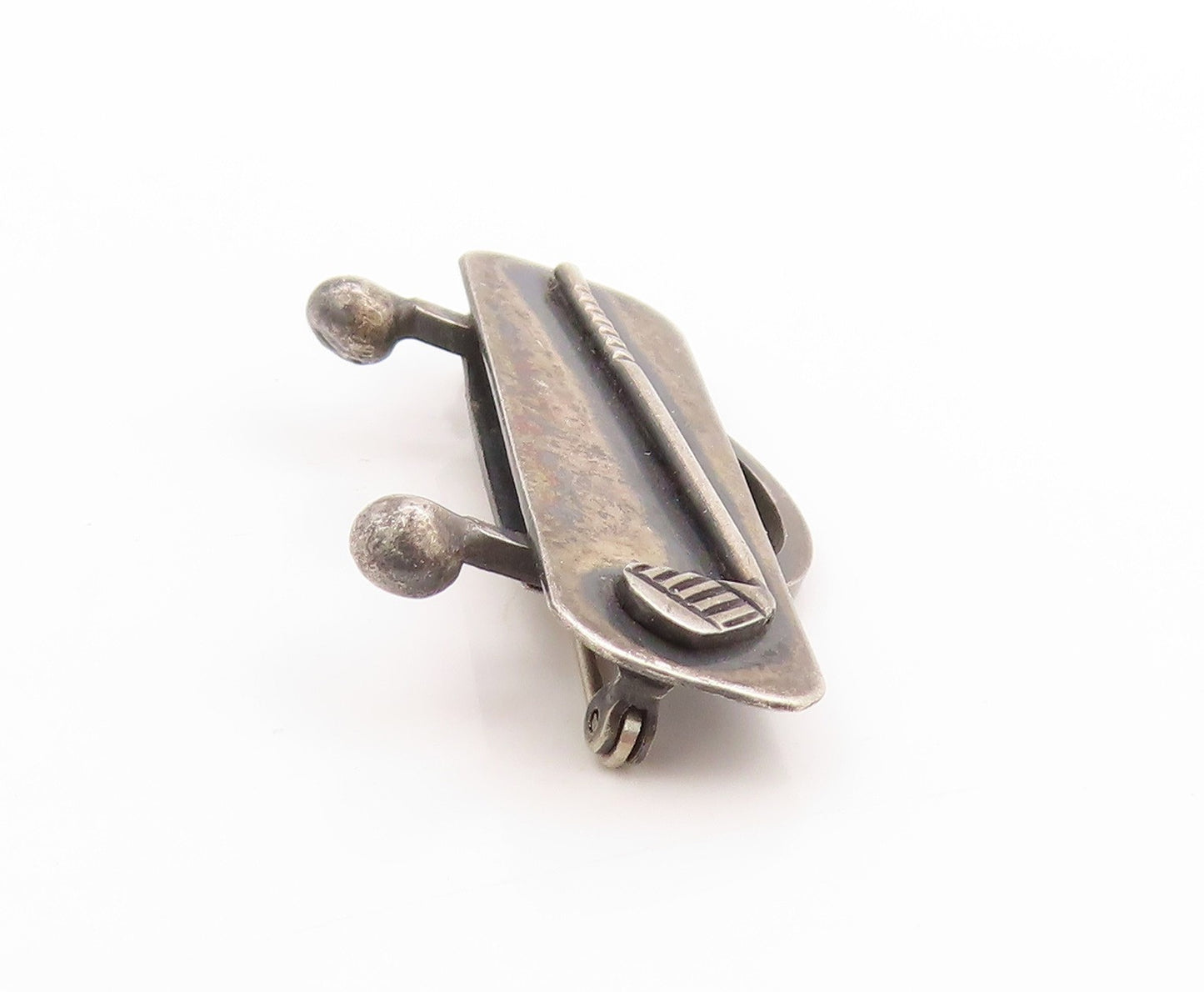 925 Sterling Silver Vintage Brooch Dark Tone Retro Golf Club Lapel Pin  BP11927