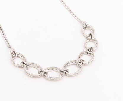 925 Sterling Silver Vintage Necklace Genuine Diamonds Elegant Oval Link  NE4755