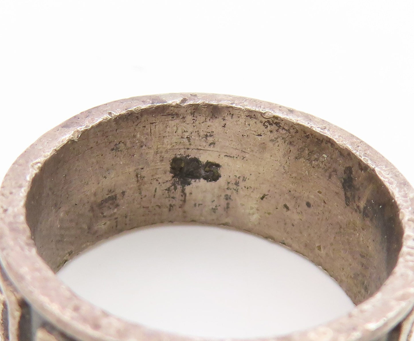 925 Sterling Silver Vintage Ring Carved Greek Key Pattern Band  Sz 6  RG35093