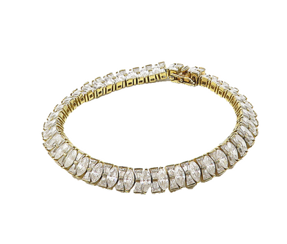 925 Sterling Silver  Cubic Zirconia Gold Plated Shiny Chain Bracelet  BT4075