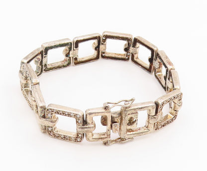 925 Sterling Silver Vintage Bracelet CZ Hollow Geometric Square Link  BT11698