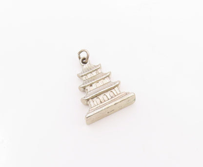 925 Sterling Silver  Vintage Three Floors House Motif Pendant  PT21495