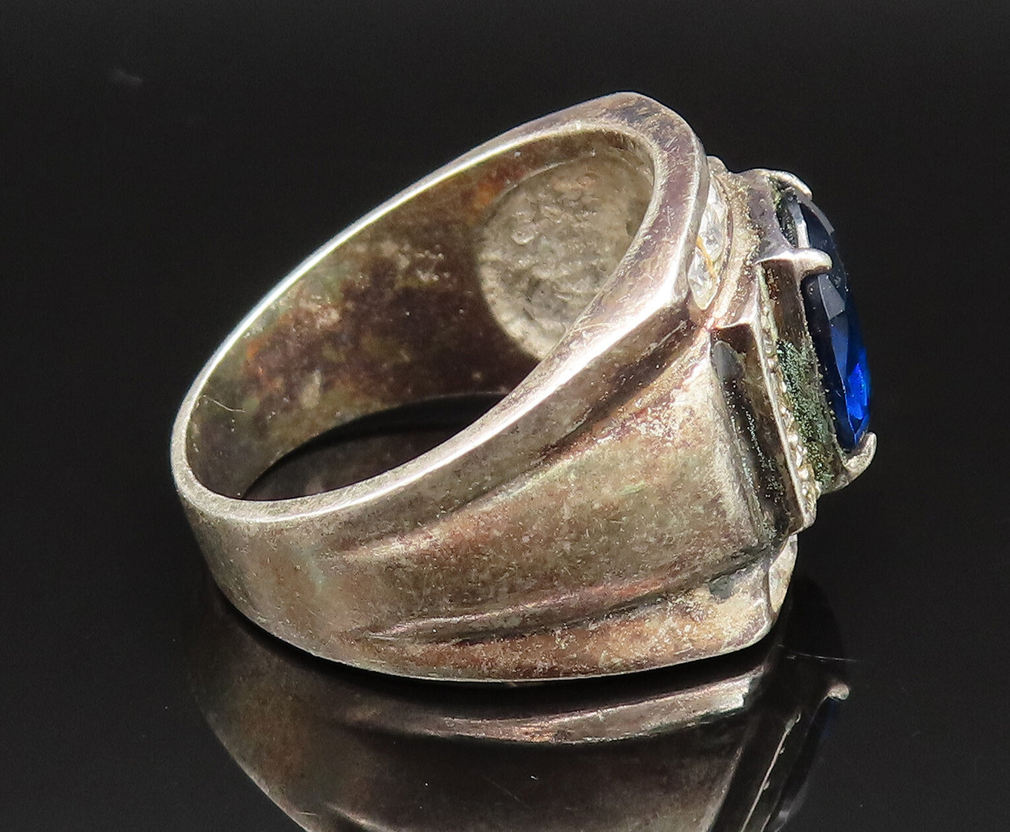925 Sterling Silver Vintage Sapphire & Cubic Zirconia Ring Sz 10.5 RG25455