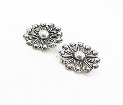 MEXICO 925 Sterling Silver  Vintage Oxidized Floral Non Pierce Earrings EG4171