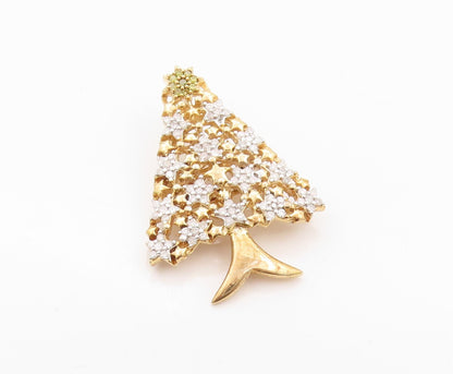 925 Sterling Silver Vintage Brooch Pin Gold Plated 1/2Ct Diamonds Tree BP11553