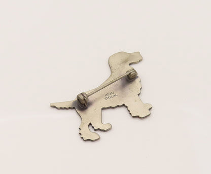 BEAU 925 Sterling Silver  Vintage Etched Spaniel Dog Brooch Pin  BP10270