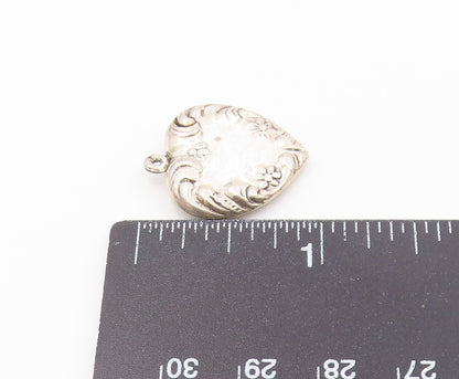 925 Sterling Silver  Vintage Shiny Floral Swirl Love Heart Pendant  PT15732