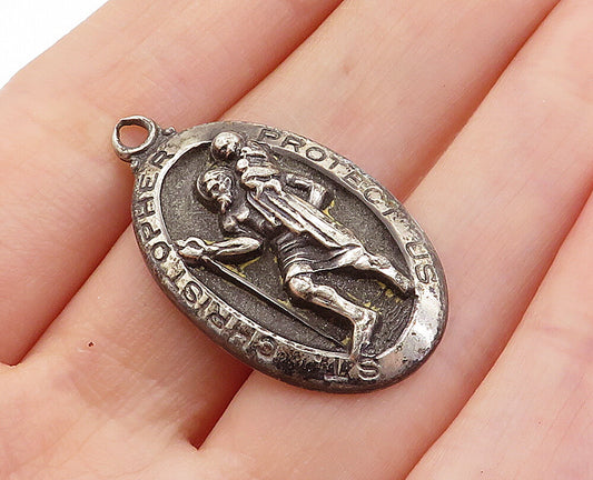 CREED 925 Silver  Vintage Antique Saint Christopher Prayer Pendant  PT4497