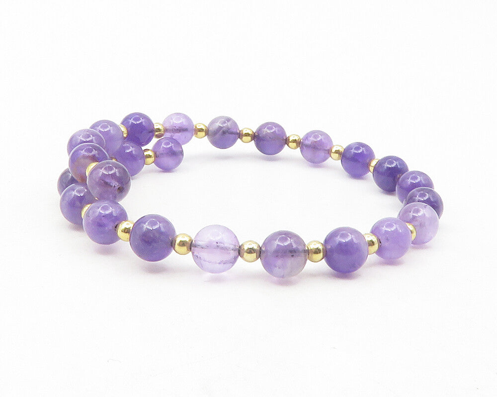 925 Sterling Silver  Amethyst Beaded Gold Plated Bypass Bangle Bracelet BT4754