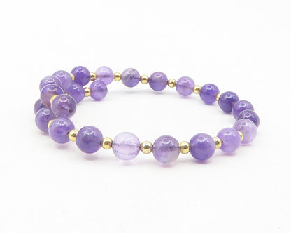 925 Sterling Silver  Amethyst Beaded Gold Plated Bypass Bangle Bracelet BT4754