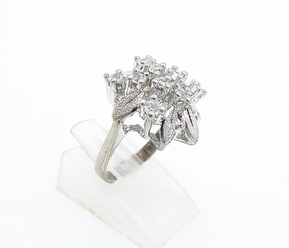 925 Sterling Silver  Vintage Topaz Floral Dome Cocktail Ring Sz 6.5  RG5225