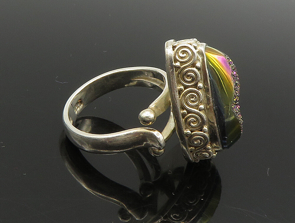 SAJEN 925 Silver  Vintage Pear Shaped Purple Druzy Swirl Ring Sz 6.5  RG24282