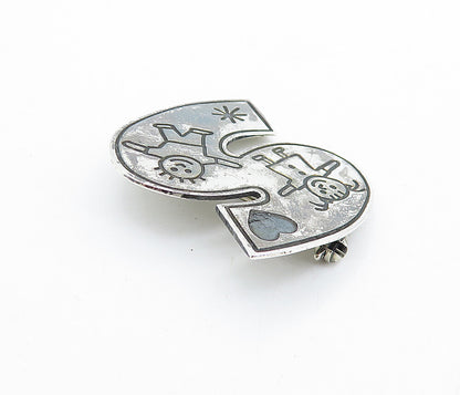 MEXICO 925 Sterling Silver  Vintage Happy Children S Initial Brooch Pin BP2630