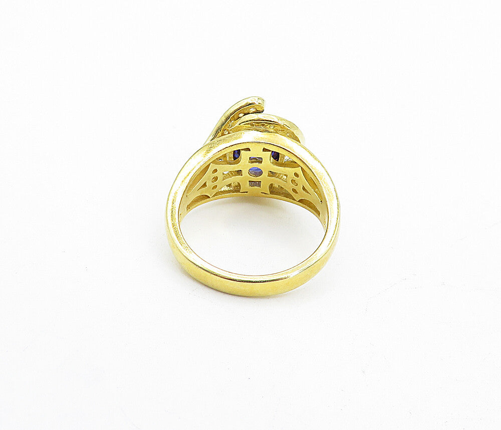 925 Sterling Silver Purple & White Topaz Gold Plated Band Ring Sz 7 RG4618