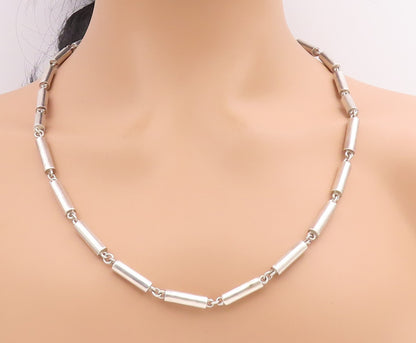 925 Sterling Silver Vintage Necklace Minimalist Geometric Cylinder Link   NE4725