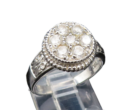 925 Silver  Vintage Rope Border Floral Cubic Zirconia Ring Sz 7  RG25562