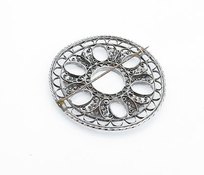 925 Sterling Silver  Vintage Dark Tone Round Open Twist Brooch Pin  BP1279