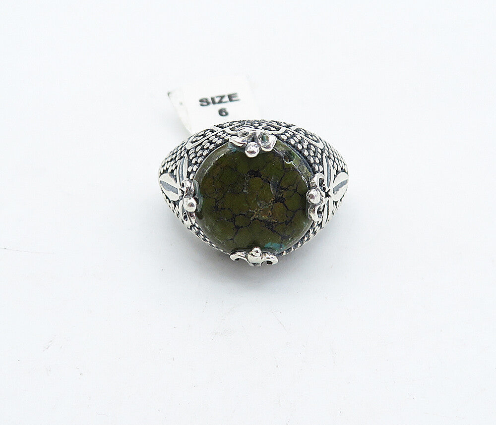 925 Sterling Silver  Vintage Jasper Floral Dome Cocktail Ring Sz 6  RG4523