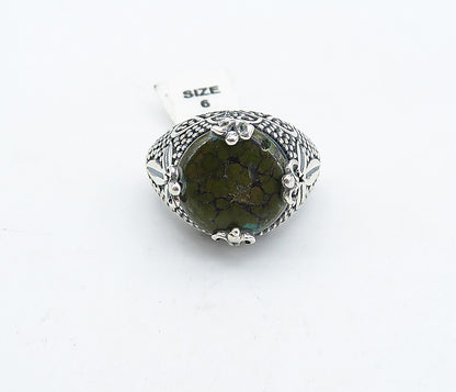 925 Sterling Silver  Vintage Jasper Floral Dome Cocktail Ring Sz 6  RG4523