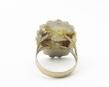 925 Sterling Silver  Vintage Abalone Shell Floral Cocktail Ring Sz 6  RG10968
