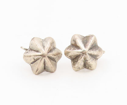 925 Sterling Silver Vintage Earrings Solid Modernist Floral Screw Back  EG13901