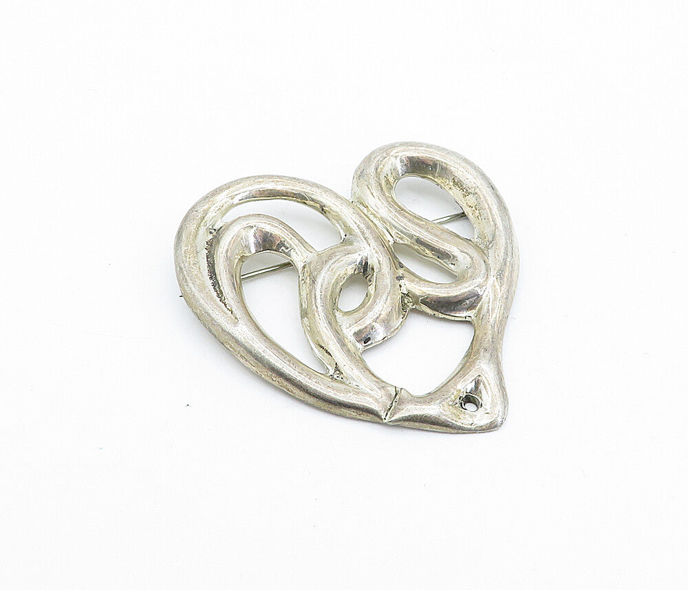 MEXICO 925 Sterling Silver  Vintage Open Swirl Love Heart Brooch Pin  BP1162