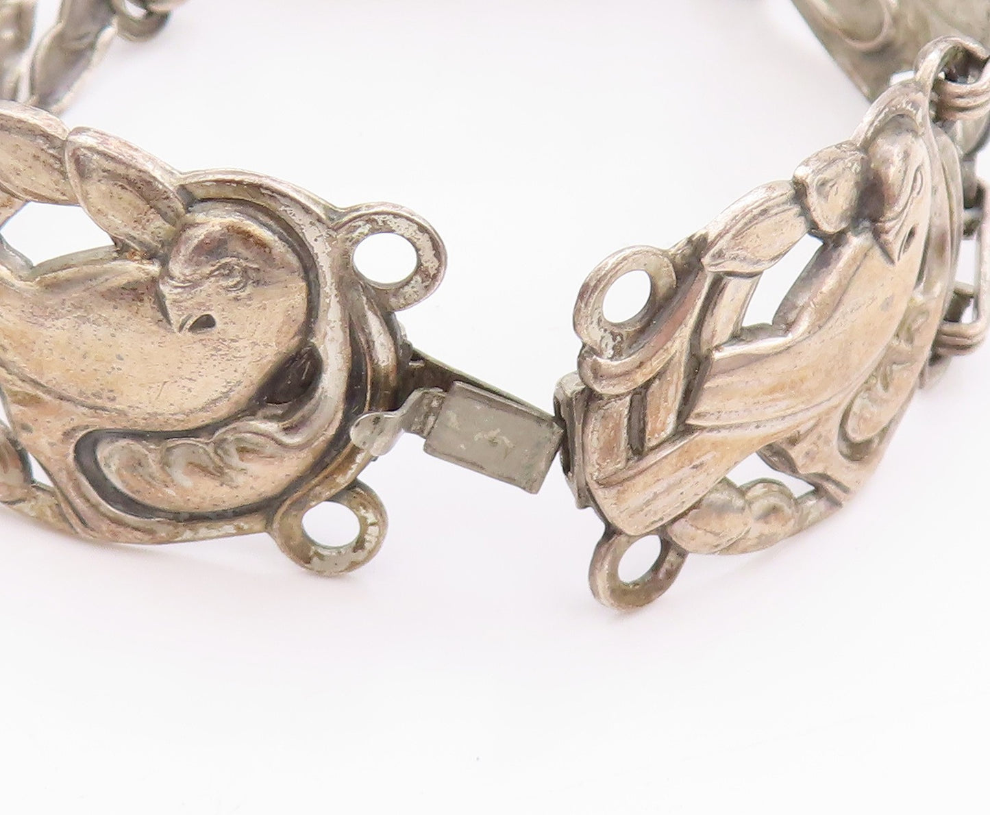 925 Sterling Silver Vintage Bracelet Antique Floral Cutout Parrot  BT11266